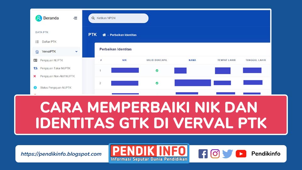 Cara Memperbaiki Nik Dan Identitas Gtk Di Vervalptk Informasi Dunia Pendidikan