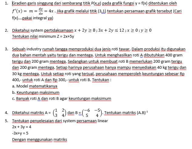 Soal Essay Matematika Kelas 11 Tentang Matriks