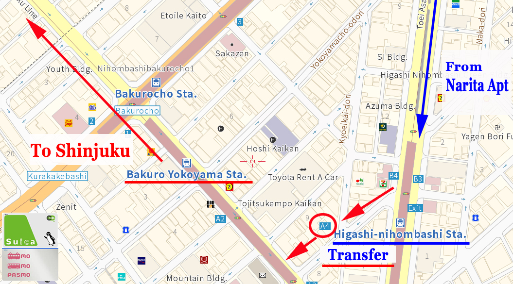 Japan Backpackers Express Transfer to Shinjuku Line at Higashi