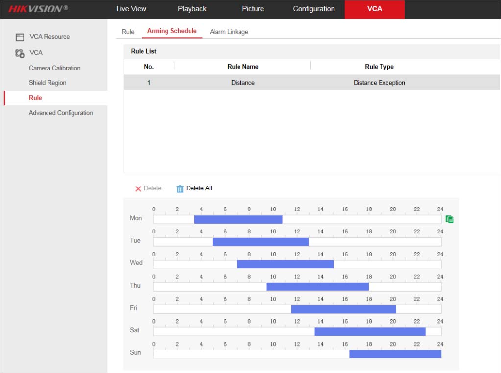 How to configure Hikvision Distance Exception function