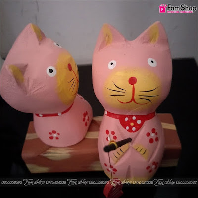Mèo gỗ hồng trang trí chụp ảnh M170