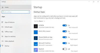 Windows startup apps window
