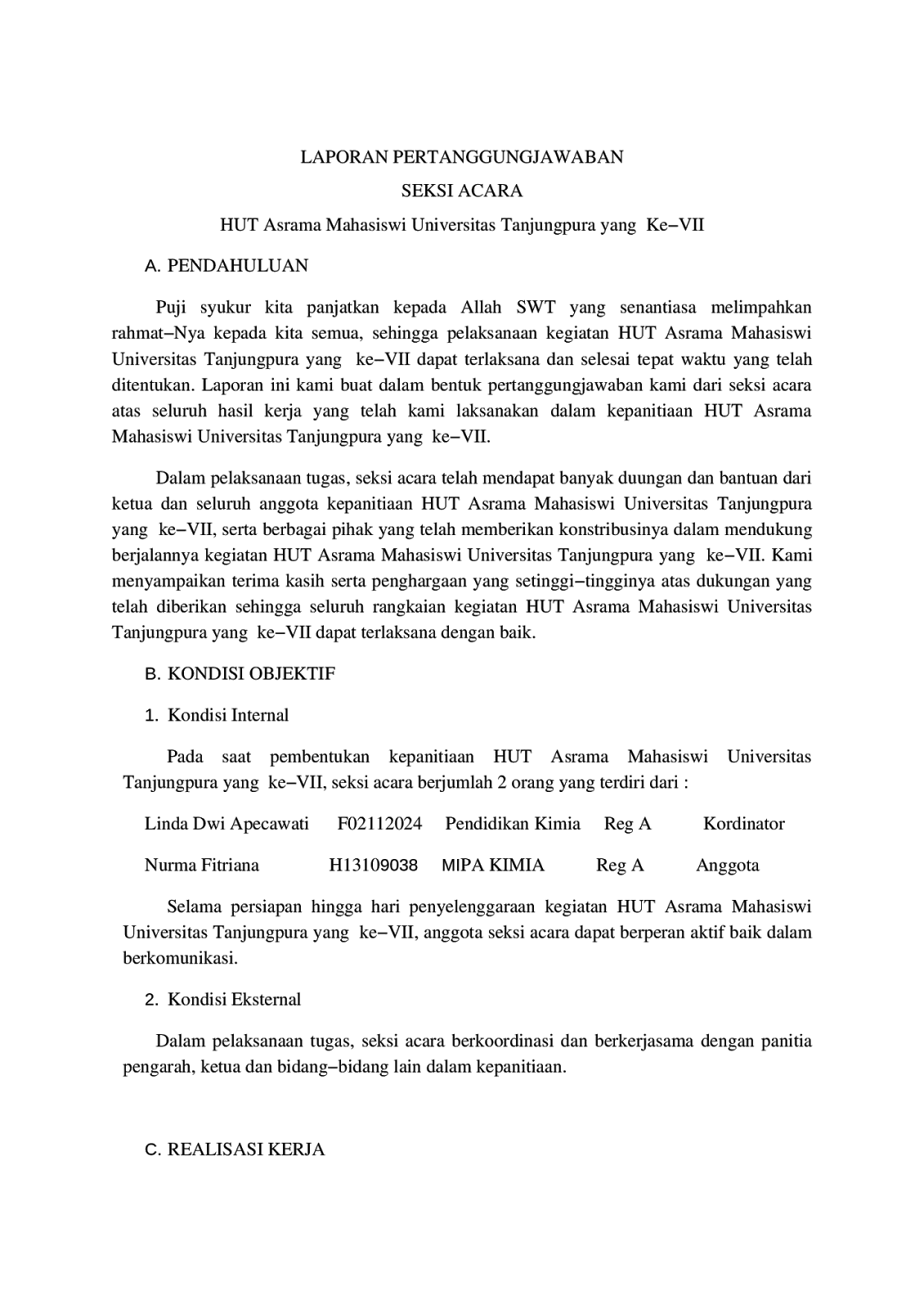 Contoh Laporan Pertanggungjawaban Organisasi Pemuda