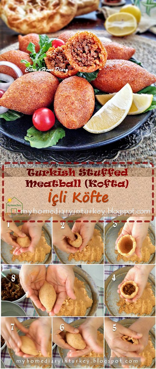 İçli Köfte / Turkish Stuffed bulgur meatball | Çitra's Home Dairy. #turkishcuisine #turkishfoodrecipe #stuffedmeatball #kibbeh #resepmasakanturki #içliköfte #middleeastern