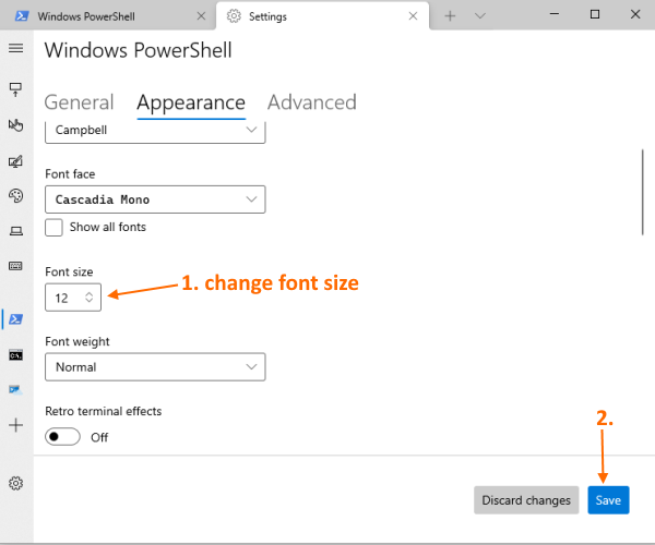 change font size and font weight for a Windows Terminal