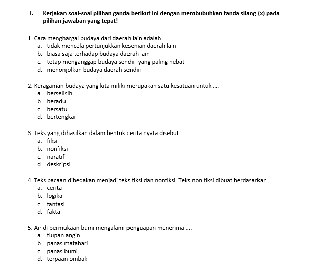 Contoh Soal Pilihan Ganda Fiksi Dan Non Fiksi
