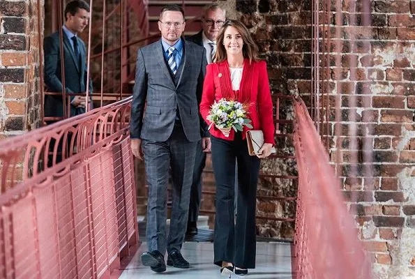 Princess Marie wore Giorgio Armani red blazer, Tara Jarmon blouse, Jimmy Choo suede pumps and carried By Malene Birger clutch. Diamond tiara