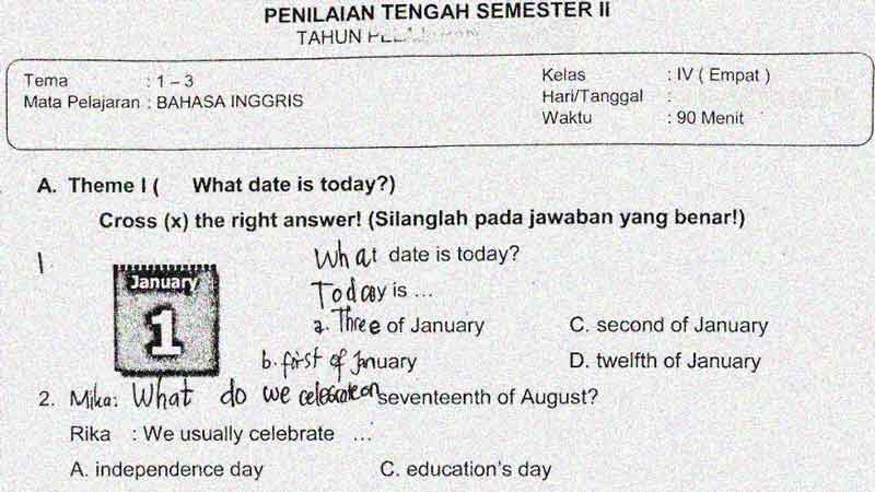 Soal Pts Bahasa Inggris Kelas 4 Semester 2 K 13 Sekolahdasar Net