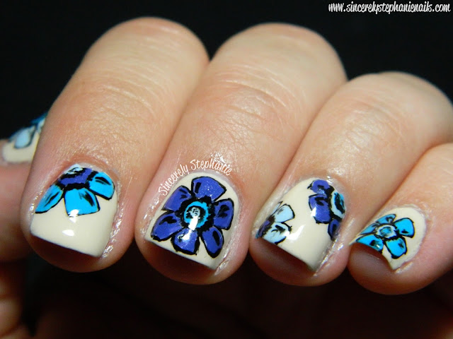 blue floral nail art