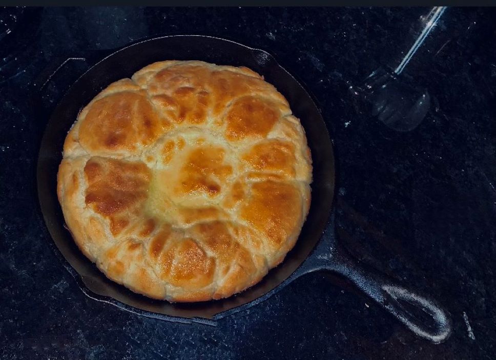 Cast iron skillet butter topped drop biscuits My WAHM Plan