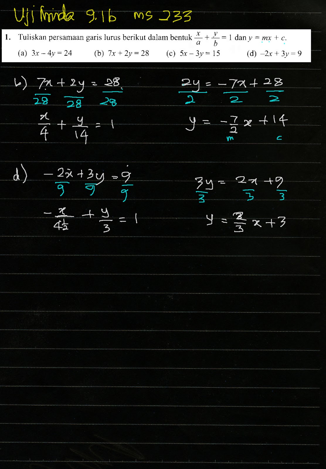 Cikgu Azman Bab 9 Garis Lurus Tingkatan 3 Matematik Uji Minda 9 1b