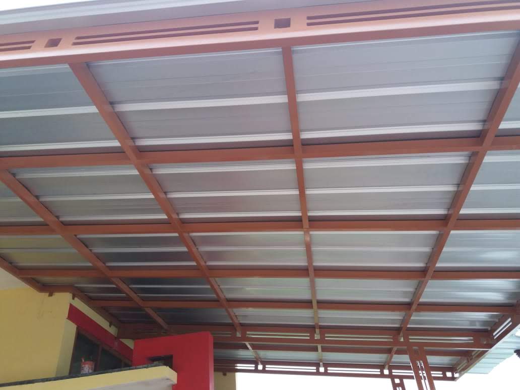 Kanopi dan pagar minimalis warna cokelat - Bengkel las cilengsi| Arbainlas