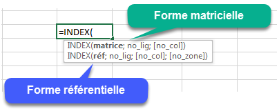 Forme matricielle et référentielle de la fonction INDEX
