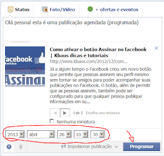 Agendar e programar publicação no Facebook passo 2