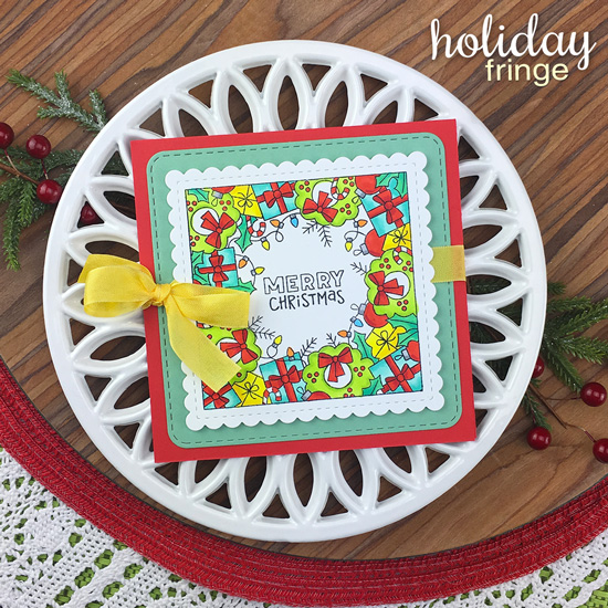 Merry Christmas Square Card by Jennifer Jackson | Holiday Fringe Stamp Set and Frames Squared Die Set by Newton's Nook Designs #newtonsnook #handmade