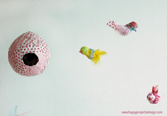 DIY nido y pájaros en cartapesta