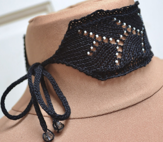 Beaded Virga Lace Choker - I-cord Beaded Virga Lace Choker Knitting Pattern - I-cord