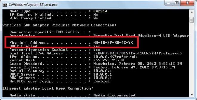 how to get mac address of pc in cmd