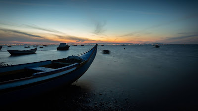 Twilight Sky, Sunset, Boats, Sea, Horizon Wallpaper Free