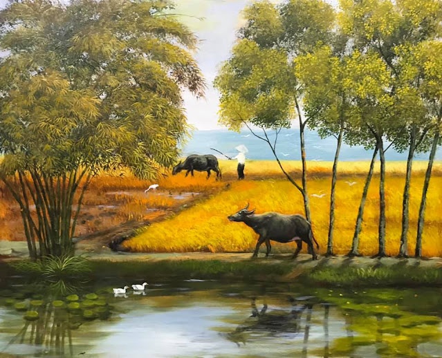 vẽ tranh sơn dầu thôn quê