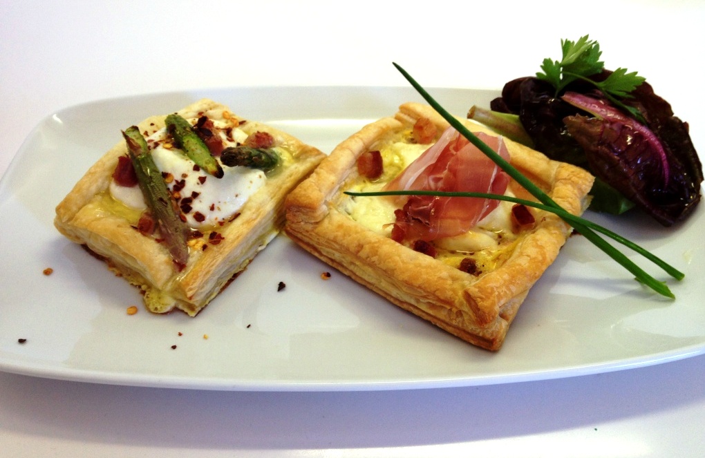 Marthese Seasonal Food Goat Cheese Tarts with Asparagus and Parma Ham