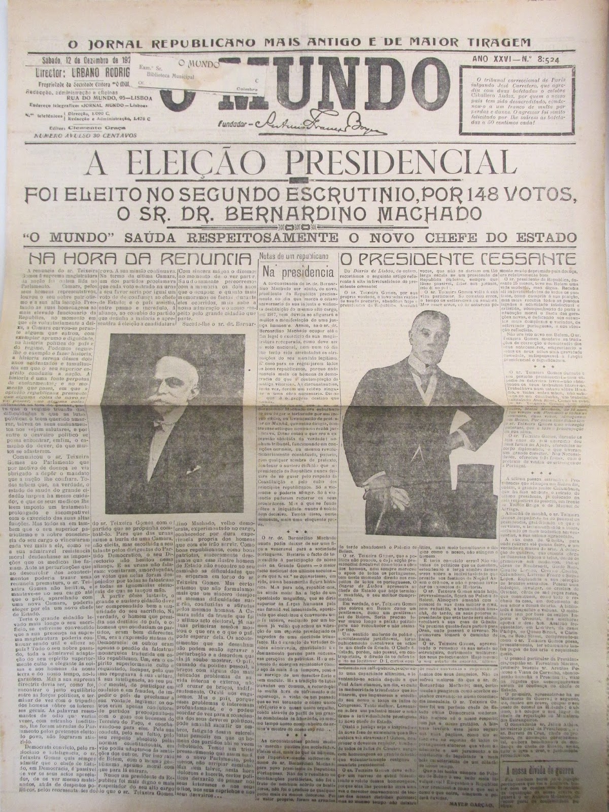 Almanaque Republicano MANUEL TEIXEIRA GOMES A SUBSTITUIÇÃO POR