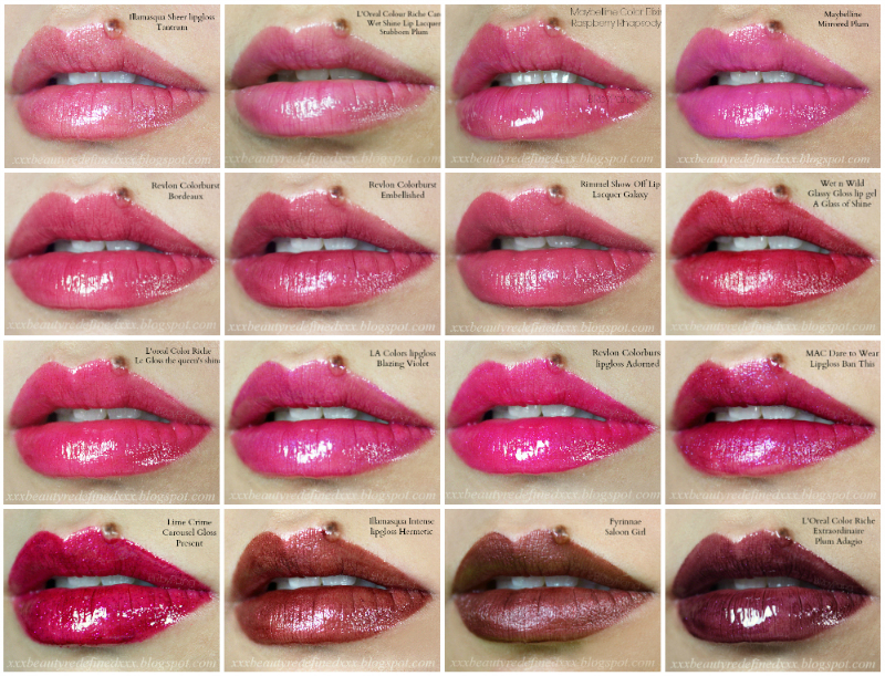 BeautyRedefined by Pang Lipgloss Swatches (16 shades) Plums and
