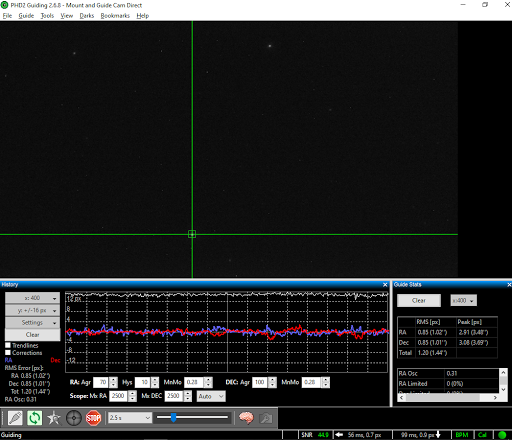 Imaging session with new mount and first successful guiding setup! M51
