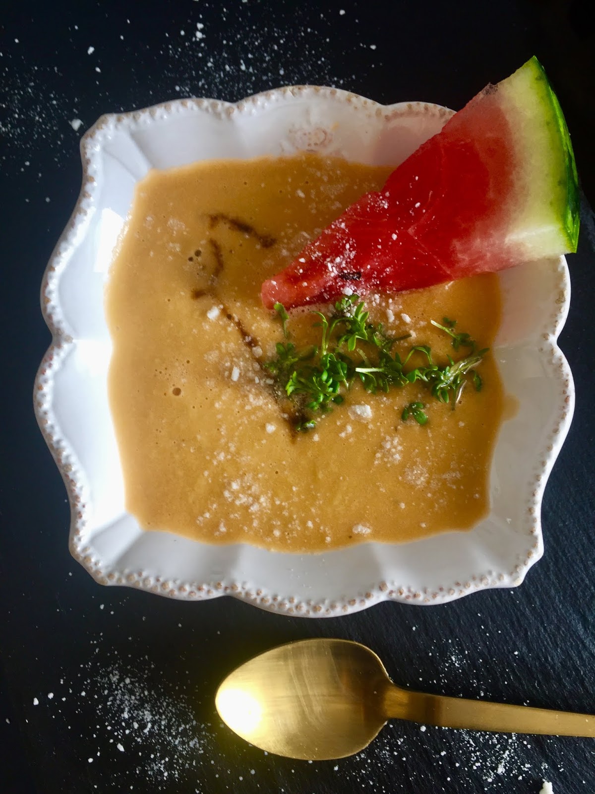 Kokosnuss-Zucchini-Suppe mit Melone #Rezept #glutenfrei #vegan #Rohkost