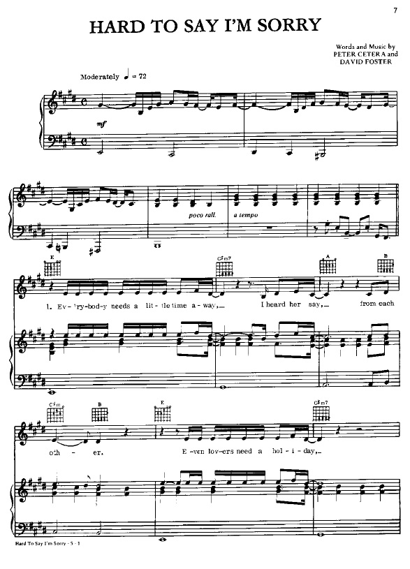 Chicago hard to say im sorry chicago partituras para piano