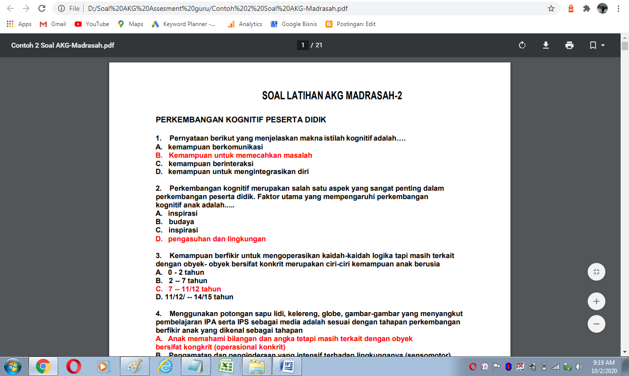 Contoh Soal Akg Asesmen Kompetensi Guru Madrasah Antapedia Com