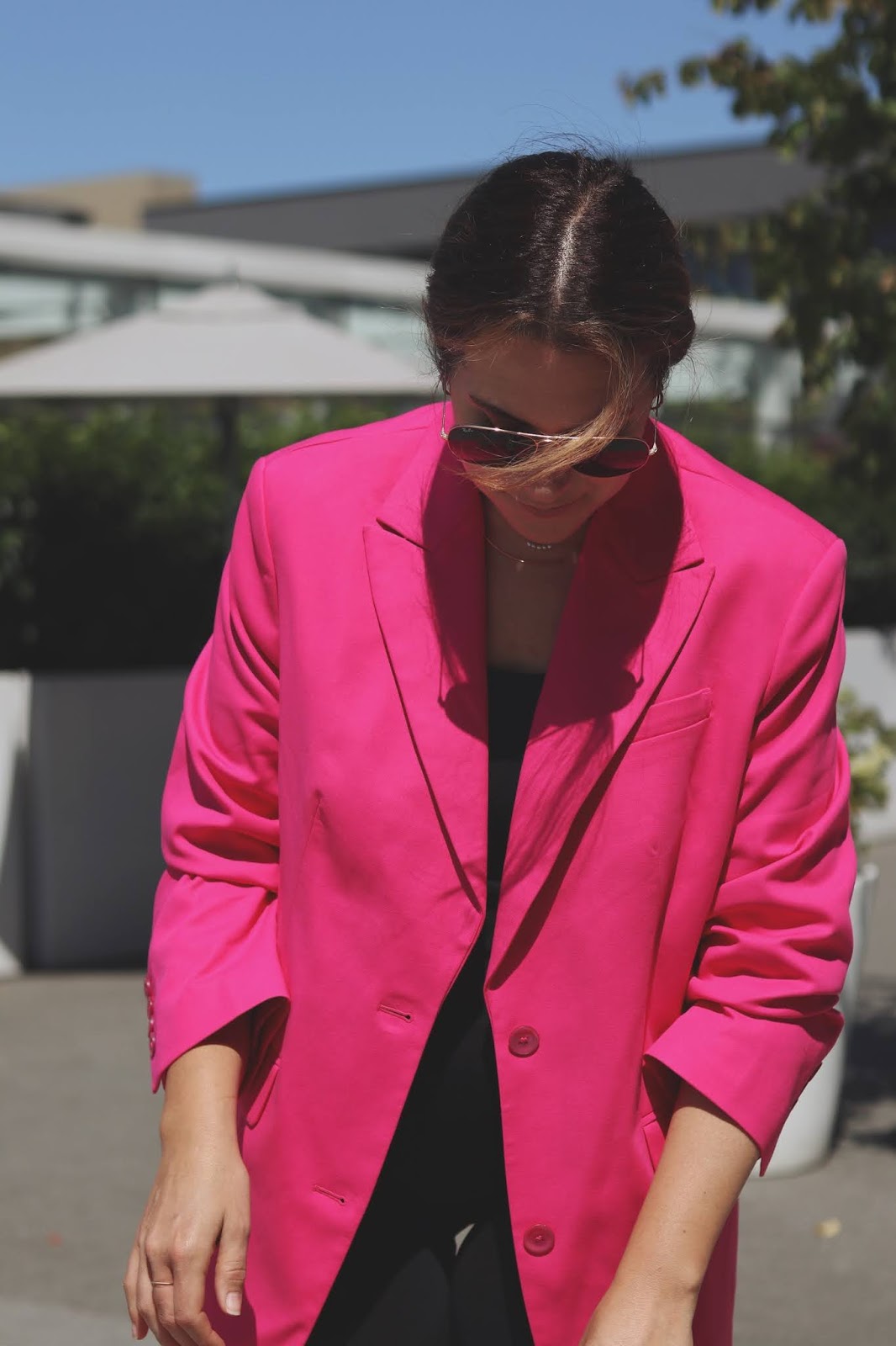 Pink blazer + bike shorts — Covet & Acquire
