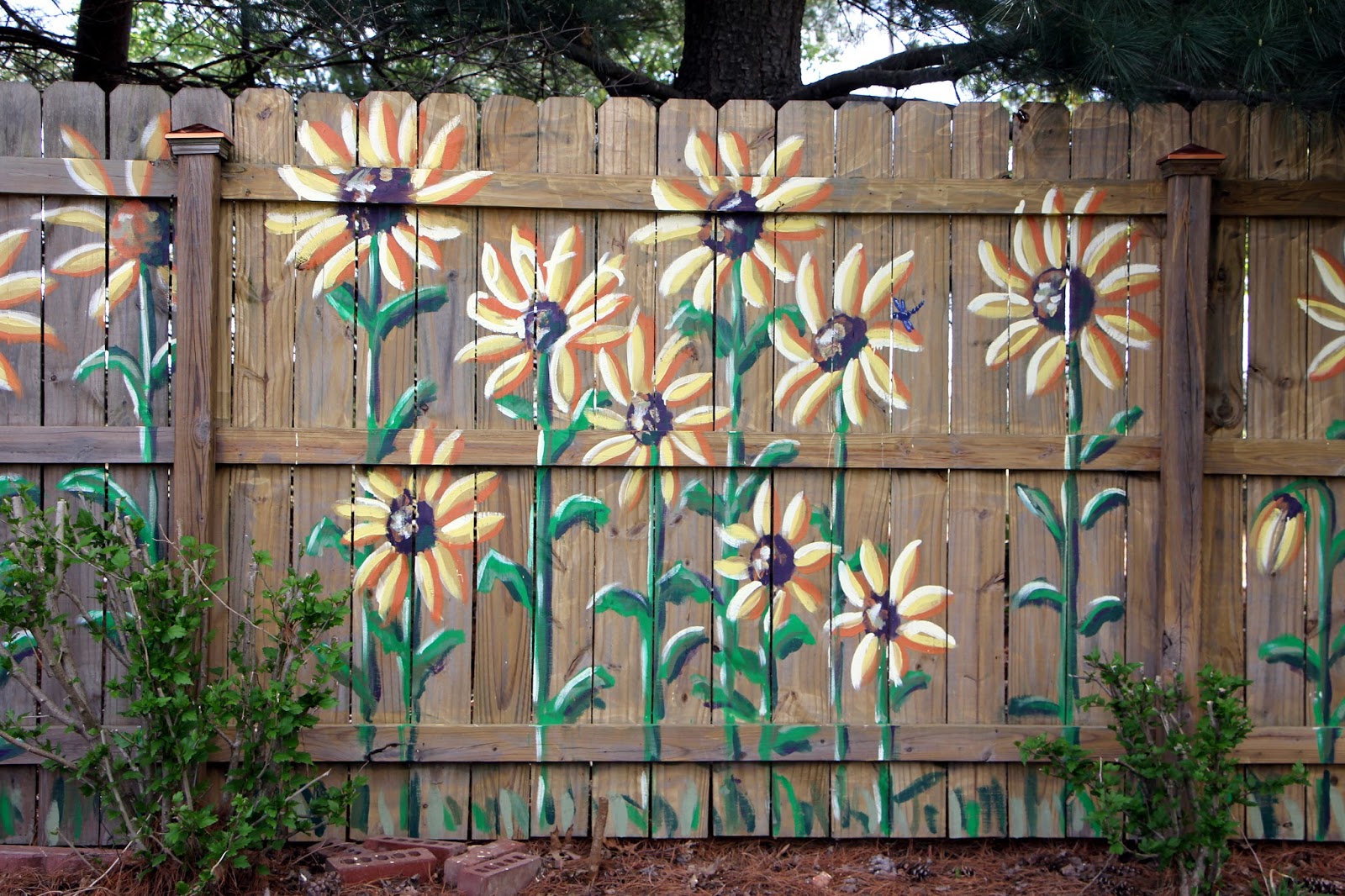 Word Weaver Art Sunflower Mural on Fence 2