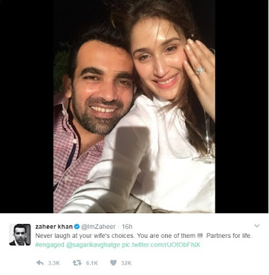 @InstaMag - Finally Zaheer Khan of Indian Cricket Team got engaged to his lady love Sagarika Ghatge. zaheer-khan-got-engaged-to-sagarika