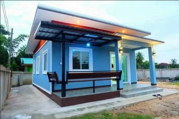 sky blue colour house outside