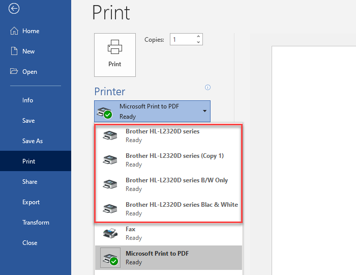 ติดตั้งเครื่องพิมพ์เดียวกันหลายชุดใน Windows 10