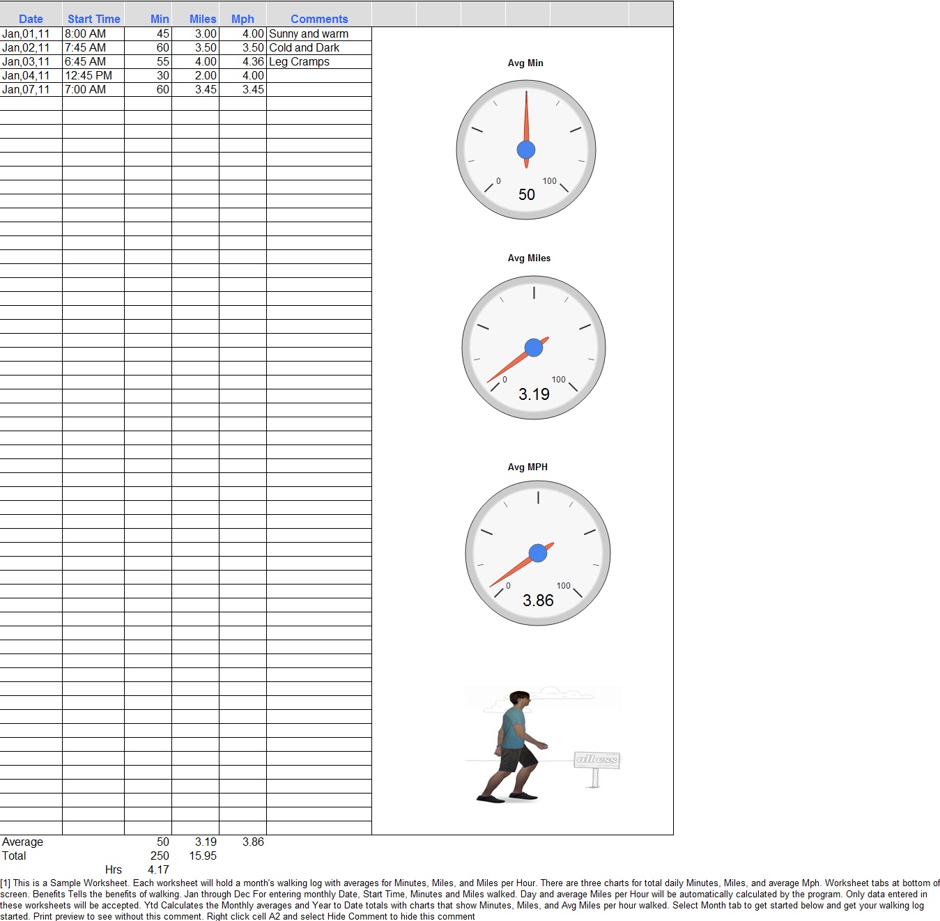 Walking Log Excel Template Template Sample
