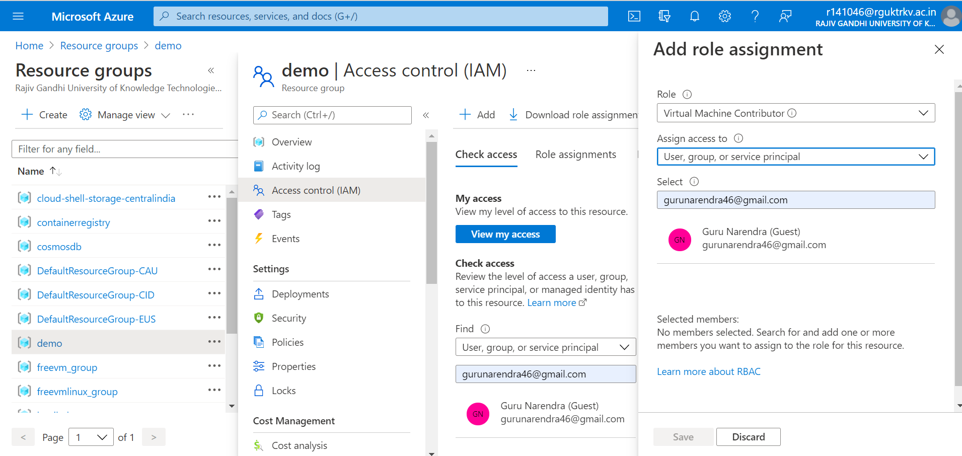 RBAC Assigning Virtual Machine Contributor Role to the User AzureGOT