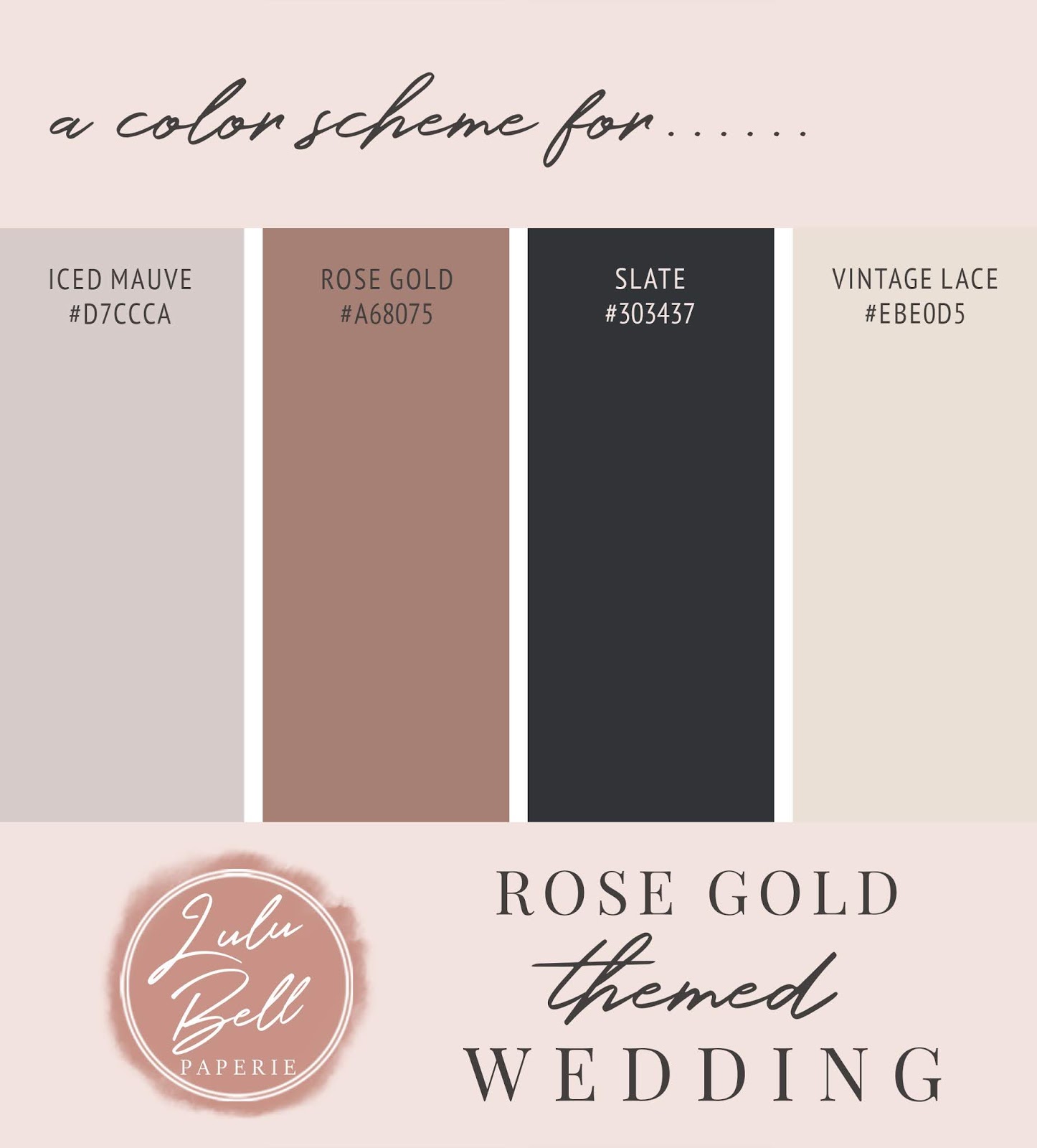 A Rose Gold Wedding Color Scheme Palette Card