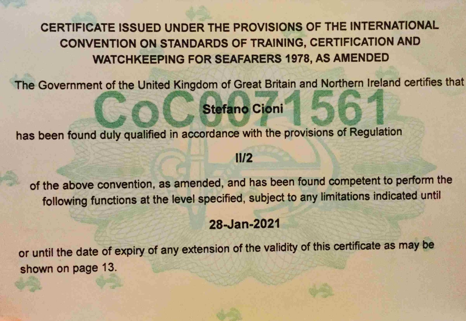 yachtmaster ocean 200 gt certificate