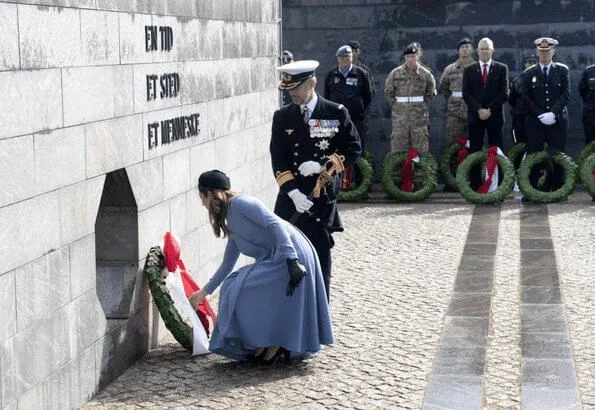 Denmark Flag Day 2020 at Citadel. Crown Princess Mary wore a light blue outfit. black pumps by gianvito rossi, diamond earrings