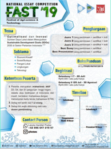 Lomba Essay Nasional Fast UNS 2019 Untuk Mahasiswa
Lomba Essay Nasional Fast UNS 2019 Untuk Mahasiswa