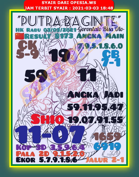 Syair Hk Hari Ini Rabu 3 Maret 2021 Opesia Official