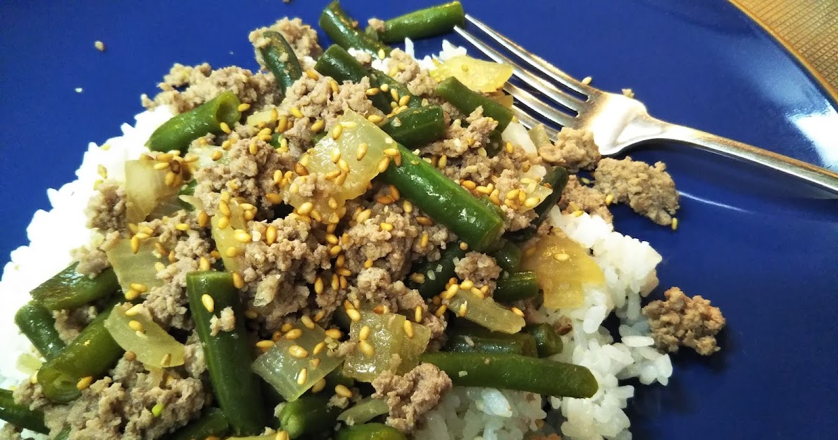 Mamatouille green bean and ground beef okazu (rice topping)