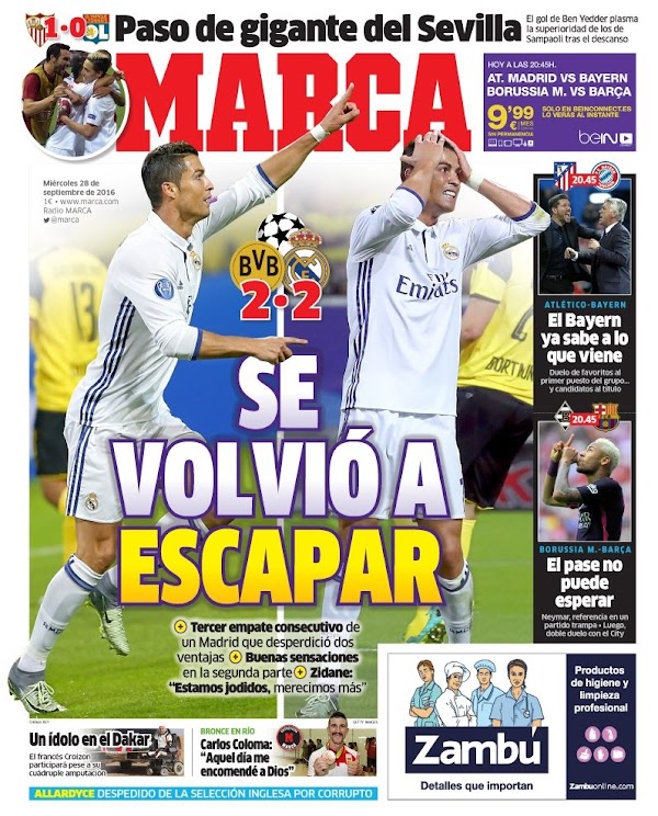 Real Madrid, Marca: "Se volvió a escapar"