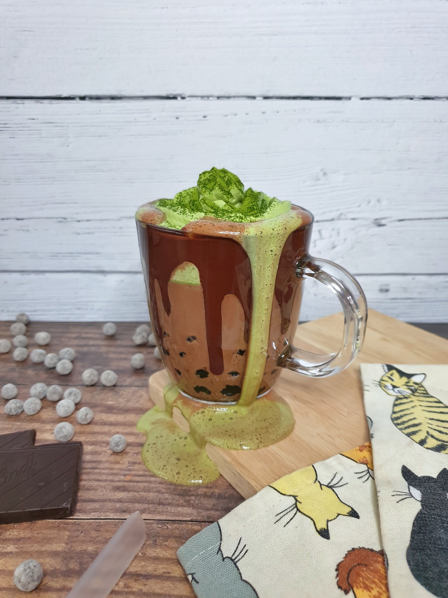 Hot Chocolate Bubble Tea with Matcha Cream – Recipe