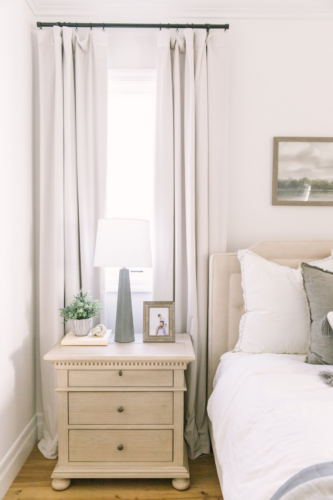 neutral nightstand styling