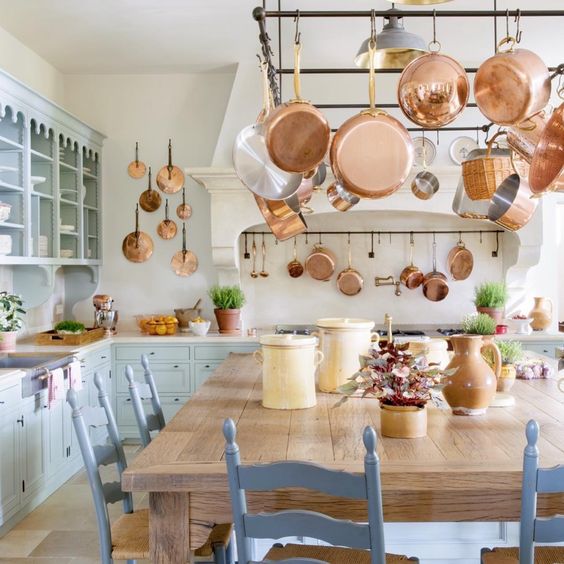 Eye For Design Decorating With Copper Pots For An Old World French Kitchen
