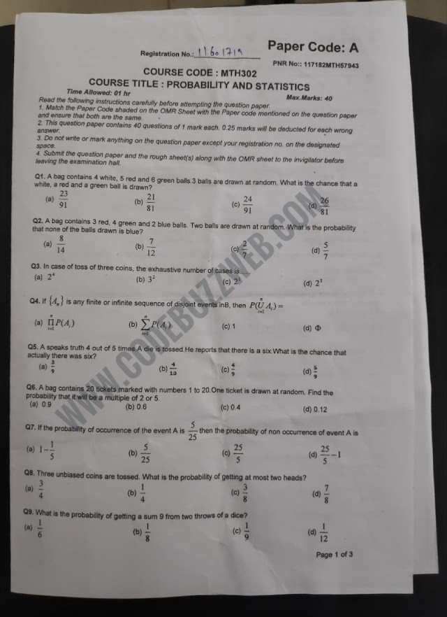 MTH302 Mid Term 2019 LPU- MTH302 Probability And Statistics | LPU Question Paper ,Mid Term Question Paper