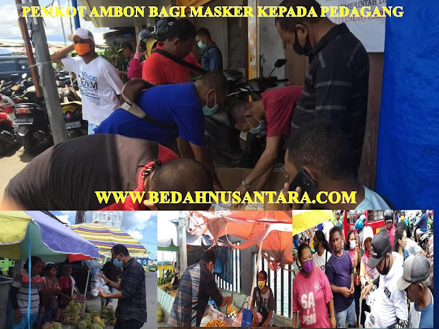 Pemkot Ambon Bagikan Masker Kepada Pedagang 1 INDAG
